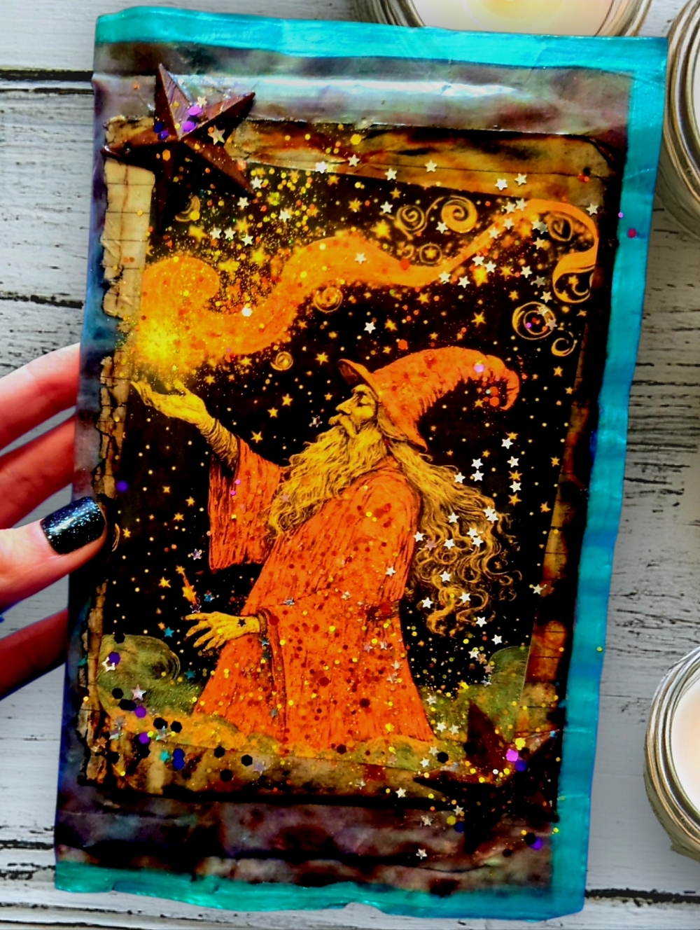 Wizard Celestial Handmade Junk/Creative Journal Fluffy Magick Textured Book